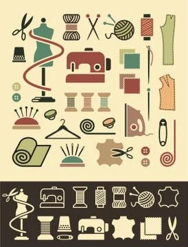 Sewing and needlework icons Stock Illustration