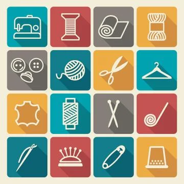 Sewing and needlework icons Stock Illustration