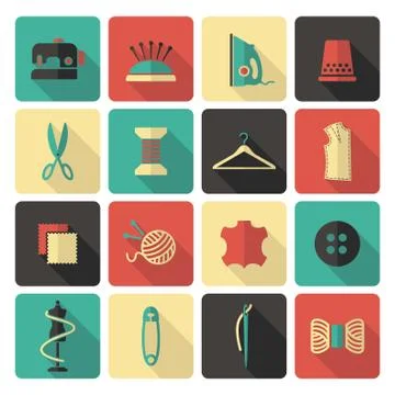 Sewing and needlework icons Stock Illustration