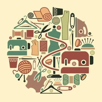 Sewing and needlework icons Stock Illustration