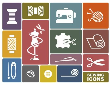 Sewing and needlework icons Stock Illustration