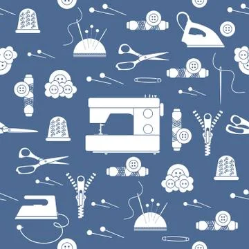 Sewing and needlework seamless pattern. Illustrazione stock