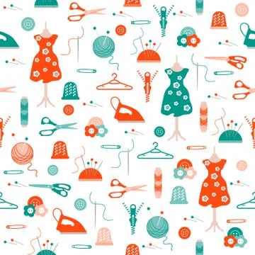 Sewing and needlework seamless pattern. 스톡 일러스트