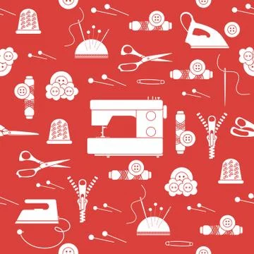 Sewing and needlework seamless pattern. Illustrazione stock
