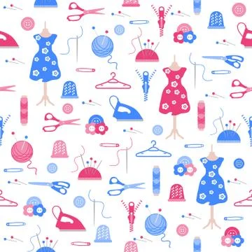 Sewing and needlework seamless pattern. Stock Illustration