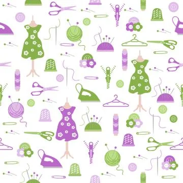 Sewing and needlework seamless pattern. 스톡 일러스트