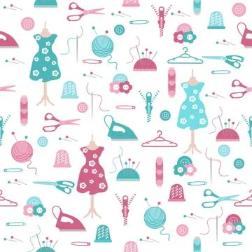 Sewing and needlework seamless pattern. 스톡 일러스트
