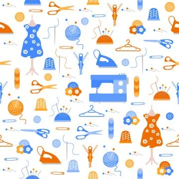 Sewing and needlework seamless pattern. Illustrazione stock
