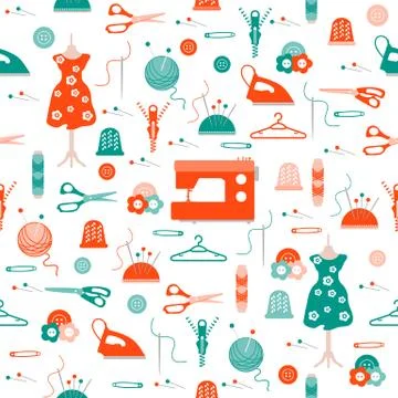 Sewing and needlework seamless pattern. Illustrazione stock
