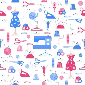 Sewing and needlework seamless pattern. 스톡 일러스트
