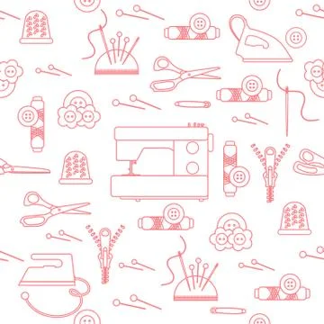 Sewing and needlework seamless pattern. Illustrazione stock