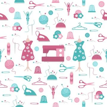 Sewing and needlework seamless pattern. Stockillustratie