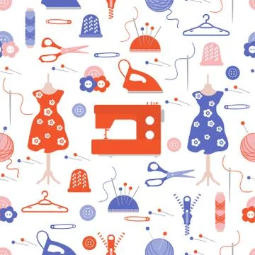 Sewing and needlework seamless pattern. Stock Illustration