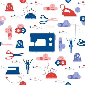 Sewing and needlework seamless pattern. 库存插图