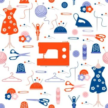 Sewing and needlework seamless pattern. Stock Illustration