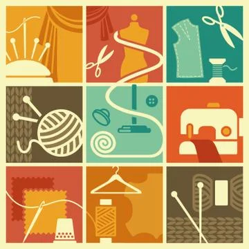 Sewing and needlework symbols Stock Illustration