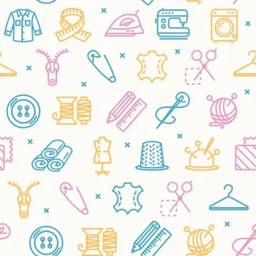 Sewing and Needlework Tool Pattern Background on a White. Vector Stock-Illustration