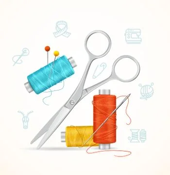Sewing and Needlework Tools Concept. Vector Illustrazione stock