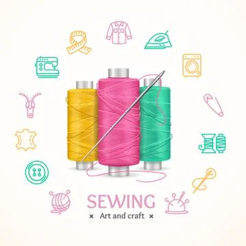 Sewing and Needlework Tools Concept. Vector Stock Illustration