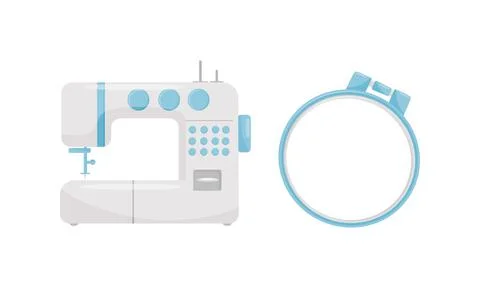 Sewing and Tailoring Accessories with Machine and Tambour Vector Set Stock Illustration