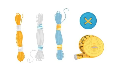 Sewing and Tailoring Accessories with Measuring Tape and Threads Vector Set Stock Illustration
