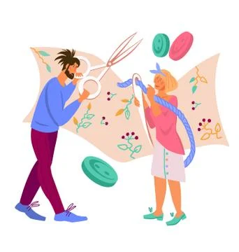 Sewing and tailoring, needlework and crafting - banner with people characters Stock Illustration
