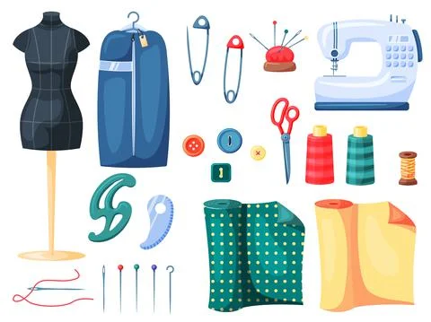 Sewing and tailoring supply set for needlecraft Illustrazione stock