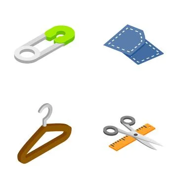 Sewing and tailoring tools isometric icons set Illustrazione stock