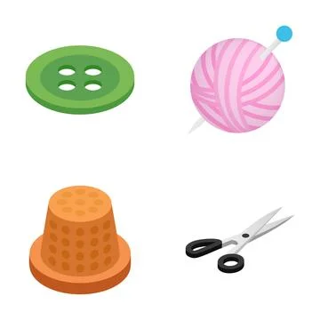 Sewing and tailoring tools isometric icons set Illustrazione stock