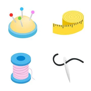 Sewing and tailoring tools with needle, thread, and tape Stock Illustration
