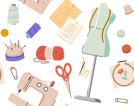 Sewing and tailoring tools pattern. Vector illustration Illustrazione stock