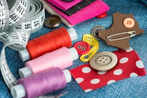 Sewing background with color threads Stock Photos