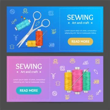 Sewing Banner Horizontal Set. Vector Stock Illustration
