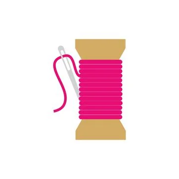 Sewing Bobbin and Needle Icon with Red Thread Flat Stock Illustration