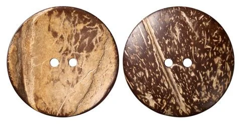 Sewing Button Brown sewing button isolated on white background. Two sides.... Stock Photos