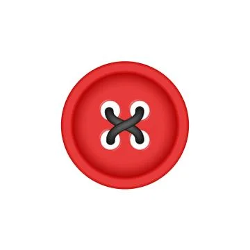 Sewing button in red design with sewing thread Stock Illustration