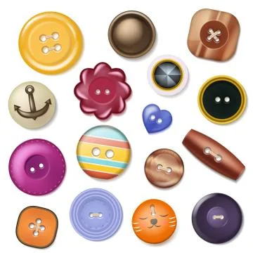 Sewing button vector fashion design clothing accessory collection clothes tailor Stock Illustration