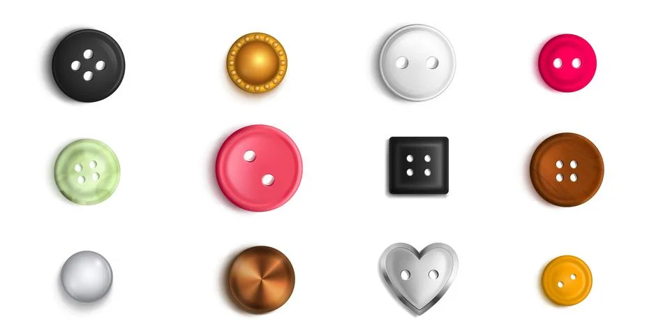 Sewing buttons with holes and solid design set Stock Illustration