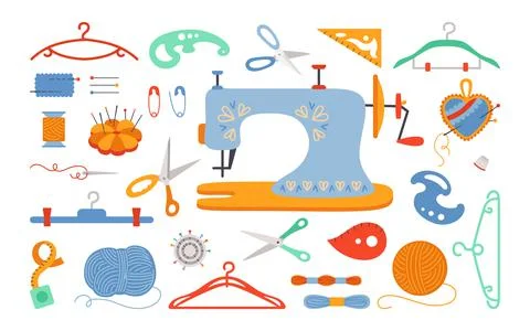 Sewing cartoon set thread scissors bar pin vector Stock Illustration