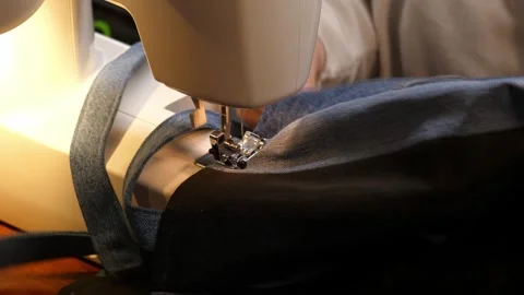 Sewing Cloth thread sewing machine scissors cutting creating 스톡 동영상 320034927