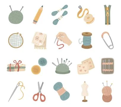 Sewing cutting tools set in scandinavian style Stock Illustration