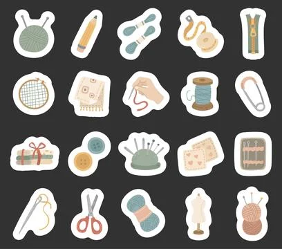 Sewing cutting tools set in scandinavian style Stock Illustration