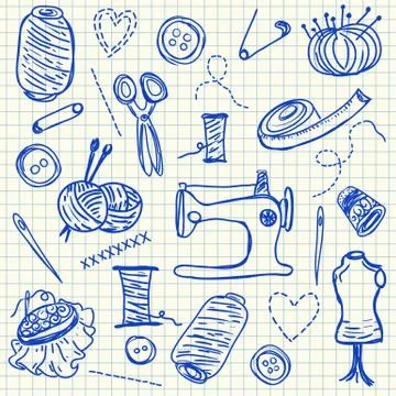 Sewing doodles Stock Illustration