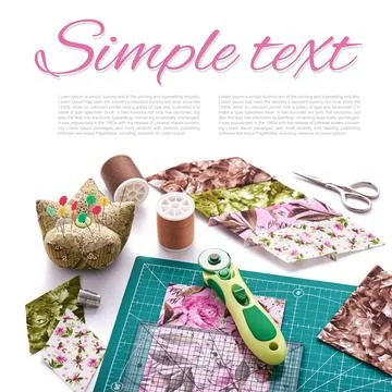 Sewing of element quilt in progress, preparing cut pieces, sewing accessories Stock Photos