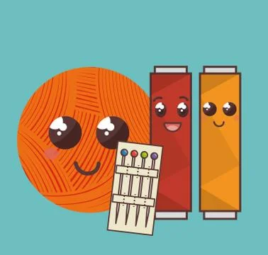 Sewing elements funny characters Stock Illustration