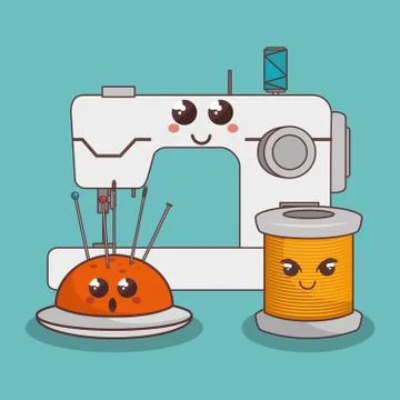 Sewing elements funny characters Stock Illustration