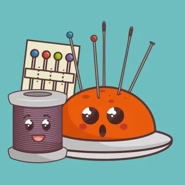 Sewing elements funny characters イラスト素材