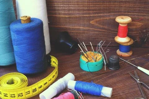 Sewing equipment, background Stock Photos