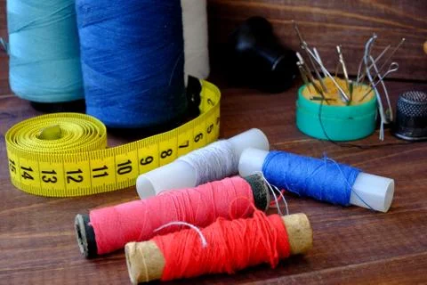 Sewing equipment, background Stock Photos