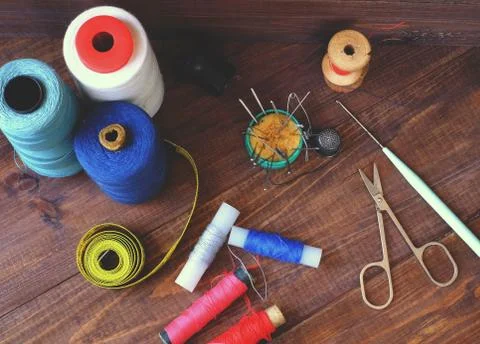 Sewing equipment, background Stock Photos